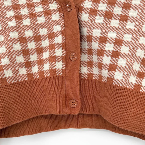 NWT Urban Outfitters Coral Orange "Pamela" Plaid Cardigan Sz S - Picture 5 of 10